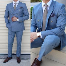 Custom Made Groomsmen Tuxedos Blue Two Pieces Wedding Suits For Groom Muscle Man Suit Formal Wear