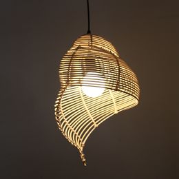 Modern Bamboo Snail Pendant Lights Fixture Southeast Asian Rattan Escargots Pendant Lamps Hotel Restaurant Dining Room Cafes Hanging Lamp