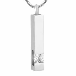 IJD9786 Cylinder 316L Stainless Steel Cremation Pendant Necklace Crystal Inlay Ashes Keepsake Urn Memory Necklace (Pendant only)