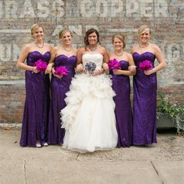 Elegant Sweetheart Sequin Purple Bridesmaid Dresses Long Floor Length Wedding Guest Dress Maid of Honour Party Dresses