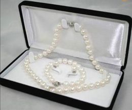 6-7MM White Akoya Cultured Pearl Necklace Bracelet Earring Set