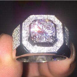Ny design smycken män solitaire 8mm sten 5a zircon birthstone 10kt vitguld fylld vigsel ring förlovningsband storlek 8-13