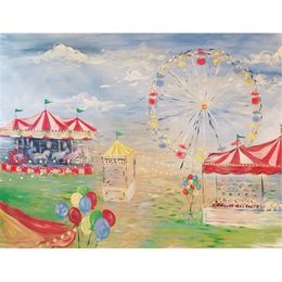 Kids Playground Photography Background Vinyl Fabric Colorful Balloons Ferris Wheel Carousel Baby Newborn Children Cartoon Backdrop Studio