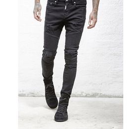 Wholesale Slp Blue/black Destroyed Mens Slim Denim Straight Biker Skinny Jeans Casual Long Men Ripped Size 28-38 Free Shipping K00O
