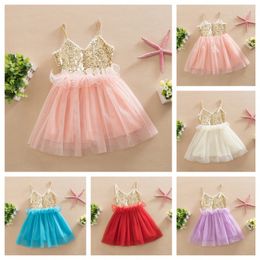 Wholesale- Sweet Kids Girls Tutu Sequins Dress Sundress Multi Candy Color Princess Party Dress Halter V Neck Dress