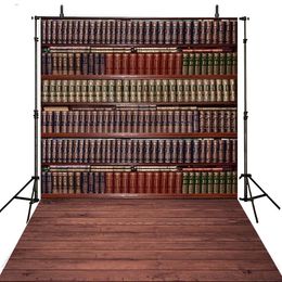 Graduation Season Vintage Bookshelf Backdrop School Bookcase Books Kids Children Photographic Background Wooden Floor Photo Booth Props