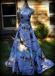 REALTREE Snow Camo Wedding Dress One Shoulder Court Train Lace-up Back Country CAMO Formal Gown2382