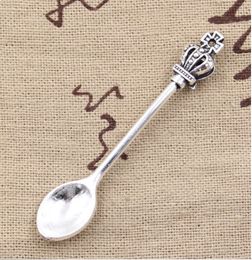 silver spoons jewelry UK - Hot 30pcs Vintage Bronze Silver Zinc Alloy Crown Spoon Charms Necklace Pendant For Jewelry Making 59x11mm
