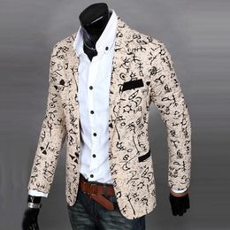 Wholesale- New Mens Floral Casual Long Sleeve Slim Fit Blazer Coat One Button Jacket Stereo clipping cultivate one morality men suit
