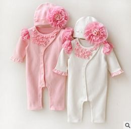 Lace Princess Style Newborn Baby Girl Jumpsuit 2017 New Spring Ruffle Long Sleeve Cotton Infant Romper with Flower Hat Babies Oufits N064