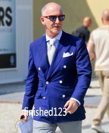 Classic Design Groom Tuxedos Groomsmen Double-Breasted Royal Blue Best Man Suit Wedding Men's Blazer Suits (Jacket+Pants+Tie) K399