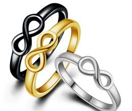 woman ring sizes UK - 2017 fashion Man woman Ring Infinity 8 words silvery black Golden Ring Lovers ring Size US6-US10 free shipping 2pcs lot