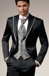 High quality Two Buttons Black Groom Tuxedos Peak Lapel Wedding Men's Suit Bridegroom Suits (Jacket+Pants+Tie+Vest) 72