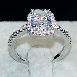 Eternal 925 Sterling Silver Jewellery Princess-cut 3CT White Topaz Diamond Rings finger Wedding Band Ring for Women Size 5 6 7 8 9 1232j