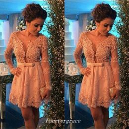 Sexy Short Homecoming Dresses With Long Sleeves A Line Lace Mini Girls Wear Party Dress Custom Made Plus Size