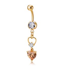 Hotsale Belly Button Rings Dangle 316L Stainless Steel Sparky CZ Heart Navel Rings Piercing Jewelry for Girls Women