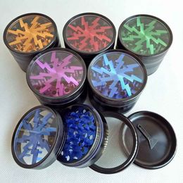 Metal Tobacco Smoking Herb Grinder 63mm Aluminium Alloy With Clear Top Window Lighting Crusher Abrader Grinders 5 Colours Best quality