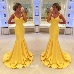 Yellow Long Prom Dress Mermaid Sleeveless Arabic Simple Dubai Arabic Formal Pageant Party Gown Custom Made Plus Size