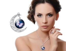 2017 nova moda mulheres / senhora / menina lua tempo tempo colar de gema borboleta pingente de vidro colar retro prata jóias
