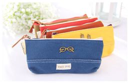 20pcs Cosmetic Bags Women Brief Canvas 5colors Long Pencil Case Zipper Bags Mix Color