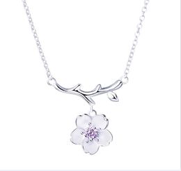 -Trasporto libero 925 argento Sakura fiore pendenti delle collane fiori di ciliegio con catena choker collana collare gioielli colar