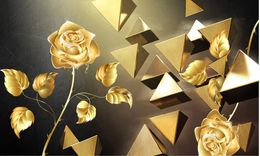 custom wallpaper-3d Pyramid Stereo Gold Rose Background Wall 3d wallpaper living room papel contact