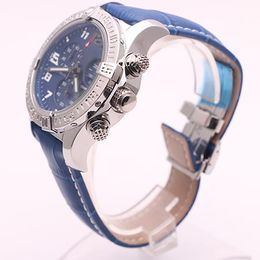 DHgate selected store watches men seawolf chrono blue dial blue leather belt watch quartz watch mens dress watches257S