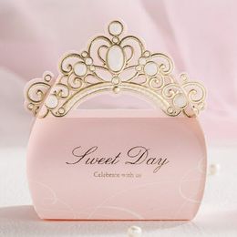 Pink Gold Shiny Crown Wedding Candy Favor Boxes