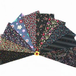 new mixed 10design black flower Printed Cotton Fabric for Handmade Sewing Material Patchwork Curtain Needlework DIY craft 20*30cm