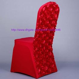 50 pcs NEW Red Rose Satin E spandex Rosette Voltar tampa da cadeira de spandex Branco Jantar Renovation Chair Covers Para O Casamento
