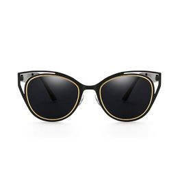 Newest Fashion Women Round Cat eye Sunglasses UV400 High Quality Metal Frame Colorful eyeglasses hollow Summer Travel Polarized Sunglasses