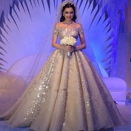 Luxury Crystal Beaded Ball Gown Wedding Dresses Dubai Saudi Arabic Bridal Gowns Vestido De Novia Custom Made Wedding Dress