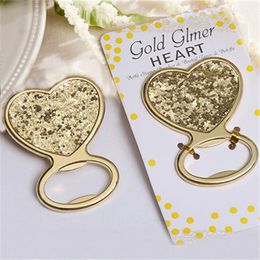 DHL Free Shipping 50PCS Gold Glitter Heart Bottle Opener Bridal Shower Favour Wedding Favours Engagement Reception Ideas Gold Theme Party Gift