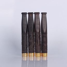 Pure black wood ebony carved wood cigarette holder copper head rod filter flat carving 8mm pipe mouth round type cigarette