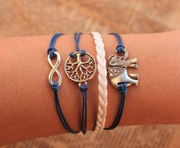 Trendy hand elephant peace tree bracelet with infinite multi-layer leather bracelet fashion weave
