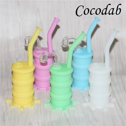 Popular Silicon Rigs Silicone Water Bongs Glow in dark silicon oil dab rigs with Clear 4mm 14mm male quartz nails