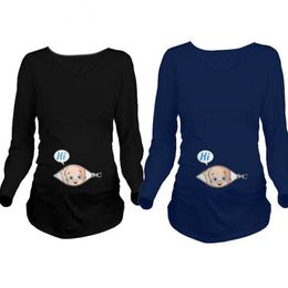 2017 engraçados dos desenhos animados camisas de maternidade Gravidez T longo da luva shirt Gestantes Outono Inverno básicas Tops T-shirt