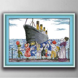 Sent ship out of the harbor decor paintings counted printed on canvas DMC 11CT 14CT kits Cross Stitch embroidery needlework Sets
