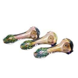 Glass Smoking Hand Pipes Spoon Tabacco Peacock Tail Colourful Head with Clear Thick Glass