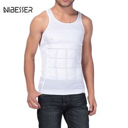 -Wholesale- 2017 New NIBESSER Men Fashion Solid Slimming Tummy Waist Shirt Vests Black White Bodybuilding Body Shaper Corset Vest Tops S-XXL