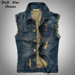 Wholesale- 2016 Plus Size Men's Vest Jean Jacket Waistcoat Sleeveless Vintage Punk Casual Jacket New 4XL 5XL 6XL