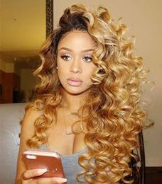 Two Tone Human Hair Bundles Ombre Loose Deep Wave Human Hair Extensions #1b 27 Ombre Brown Blonde Indian Virgin Hair Double Wefts