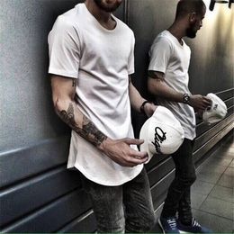 7 Colours Mens big and tall Clothing designer citi trends Clothes T shirt homme Curved hem Tee plain white Extended T shirt