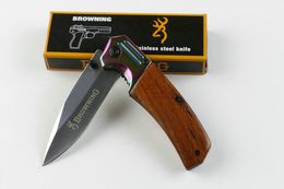 New Browning F78 Tactical Folding Knife 5Cr13Mov 56HRC Wood Handle Outdoor Hiking Survival Rescue Pocket Knife Flipper Utility EDC Tools