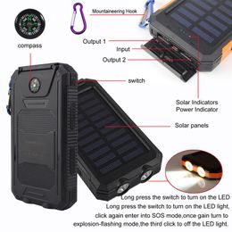 20000mAh 2 USB Port Solar Power Bank Charger External Backup Battery With Retail Box For iPhone iPad Samsung