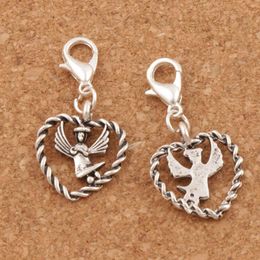 Angel With Wings In Open Heart Charm Lobster Claw Clasp 100pcs/lot Tibetan silver Beads Jewellery DIY C933 15.9x32mm