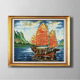 Sailing ship,Weatern style needlework Sets embroider Pattern Printed on fabric DMC 11CT /14CT Cross Stitch kits, Series Home Decor series