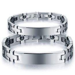 His And Her 316L Stainless Steel Cross Link Chain Matching Shiny ID Bracelet Bangle Lover' Jewellery Silver