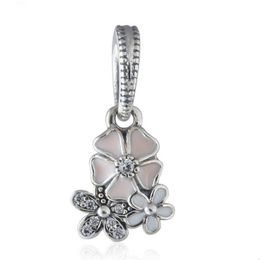 Argent Sterling 925 poétique Bloom avec émail Charme Fleur Rose Flottant