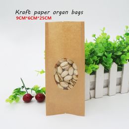 9*6*25cm 14 Silk Kraft paper organ bags, Transparent window/ Food storage,Coffee Bean Packaging Bags Tea Bags. Spot 100/ package